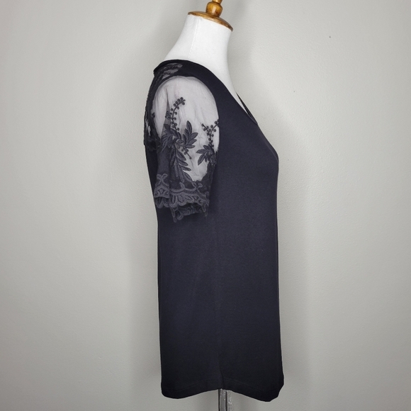 Pen‎ & Paper Black Crew Neck Lace Sleeve Top Size Large - Picture 4 of 8